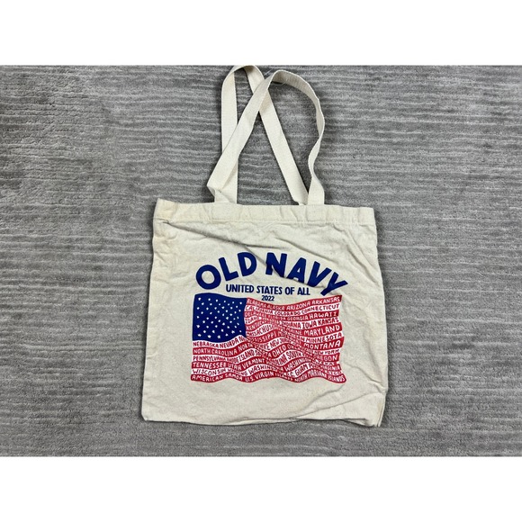 Old Navy Handbags - Old Navy Tote Bag Unisex OS Cream 2022 Flag Print Canvas United States of All